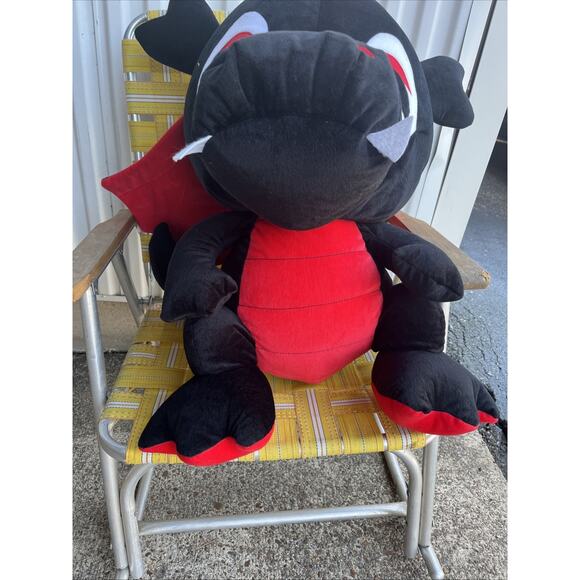 Dragon Black & Red 3 Foot TallPlush Stuffed Animal Rare Caravan Soft toys Krakow - Picture 3 of 9